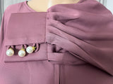 Mysha Pleated Button Sleeve Loose Straight Abaya - Dusty Pink