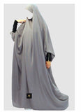 ZIPPER SLEEVE ONE PIECE TIE BACK JILBAB - GREY