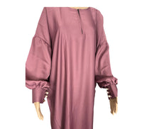 Mysha Pleated Button Sleeve Loose Straight Abaya - Dusty Pink