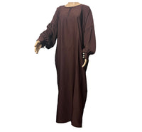 Mysha Pleated Button Sleeve Loose Straight Abaya - Chocolate Brown