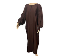 Mysha Pleated Button Sleeve Loose Straight Abaya - Chocolate Brown