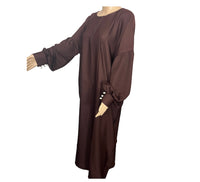 Mysha Pleated Button Sleeve Loose Straight Abaya - Chocolate Brown