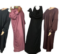 Mysha Pleated Button Sleeve Loose Straight Abaya - Chocolate Brown