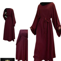 WIDE SLEEVES PLAIN ABAYA - BURGUNDY