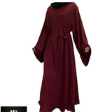 WIDE SLEEVES PLAIN ABAYA - BURGUNDY