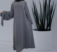 WIDE SLEEVES PLAIN ABAYA - GREY