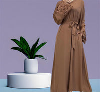 Maira Lace  Closed Abaya-Brown